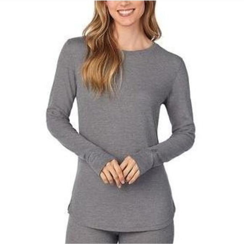 Cuddl Duds Warm Essentials Waffleknit Gray Long Sleeve Women's Top